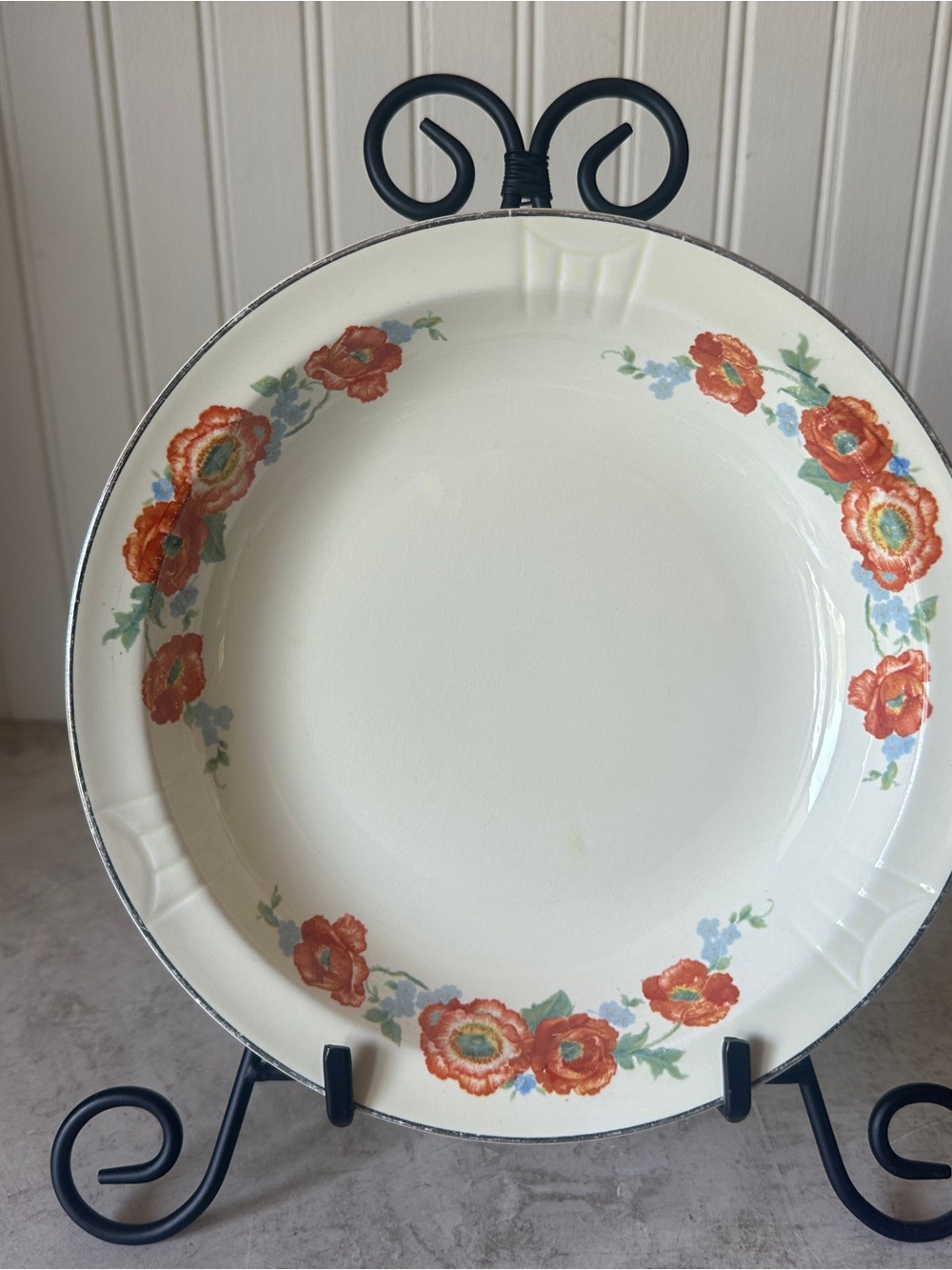 Hall China Orange Poppy 8.5” Soup Salad Bowl 1930’s Uranium Glaze EUC Platinum